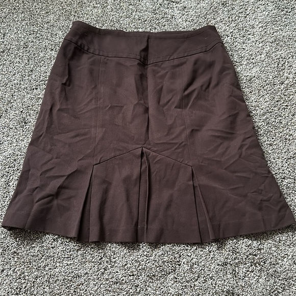 Loft Brown Pleated Back Knee Length Skirt with Button Feint Design - Picture 2 of 7